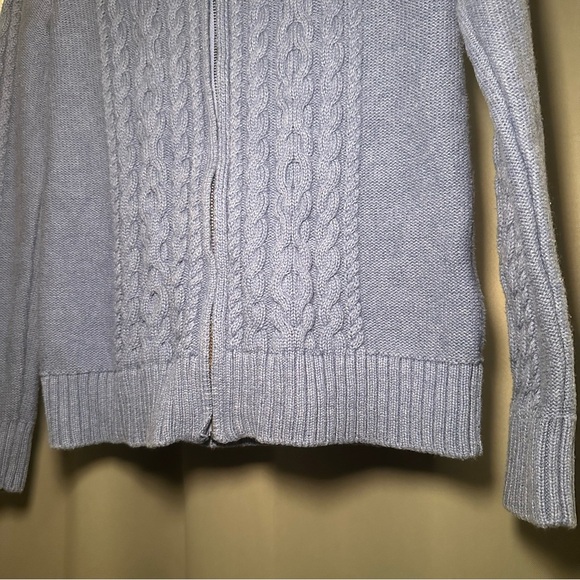 L.L. Bean Women's Preppy Zip-Up Blue Cotton Academia Cable Knit Sweater Size S - Picture 2 of 16
